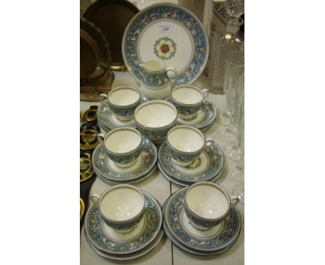 A Wedgwood Florentine pattern W2714 part tea service for six comprising cake plate, teacups, saucers, tea plates, sucrier and