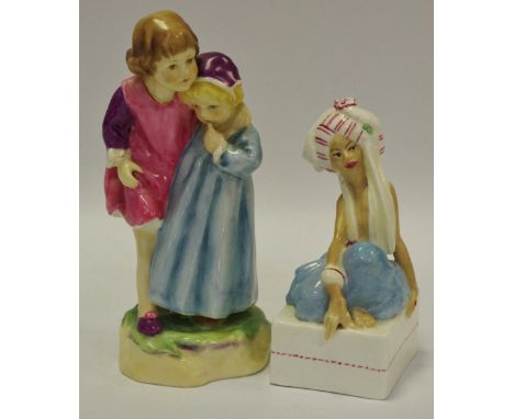 A Royal Worcester figure The Thief, pale skin tone, printed mark to interior, height 12cm; A Royal Worcester figure 'Babes in