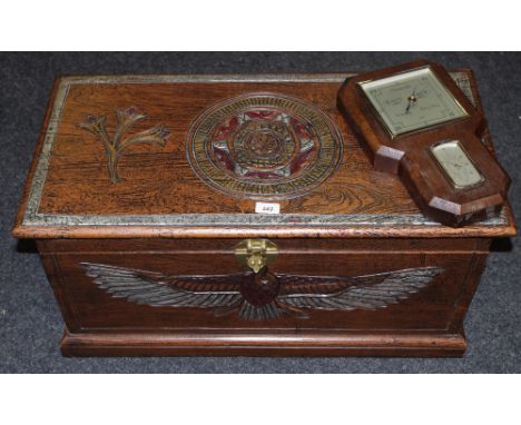 A contemporary toy chest/blanket box, decorated with an American vulture; a barometer (2)