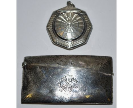 A silver card case; a silver powder compact (2)