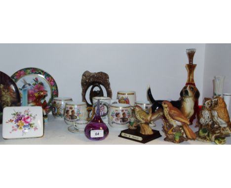 Decorative Ceramics and glass - Royal Crown Derby posies trinket dish and cover; commemorative ware; Bambi bookends; Avian fi