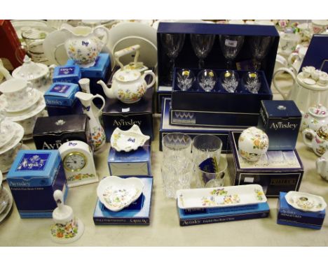 Ceramics and Glass - Aynsley cottage garden pattern wares, including teapot, vases, mantel clock, etc, mainly boxed; lead cry