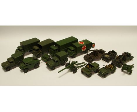 A Dinky Military Ambulance no.626; a 3 Ton Army Wagon no. 621; an Army Wagon no.623; a 10 Ton Army Truck no.622; 1 Ton Cargo 