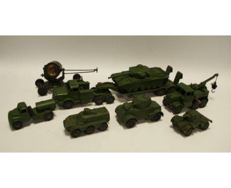 A Dinky Toys Thornycroft Mighty Antar &amp; Tank Transport no.660; a Centurion Tank no.651; a Recovery Tractor no.661; a Army