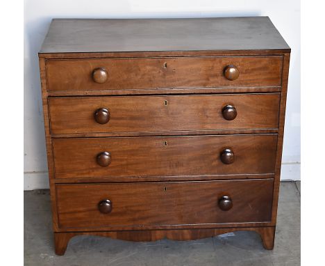 A mahogany and ebony strung chest-of-drawers, four graduated drawers, bracket feet, 93.5 cm wide x 45.5 cm deep x 91 cm high