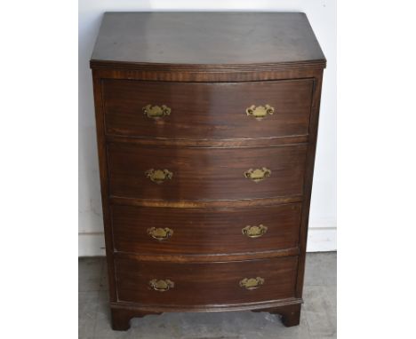 A mahogany bow fronted narrow chest-of-drawers, four drawers, bracket feet, 61 cm wide x 42 cm deep x 92 cm high