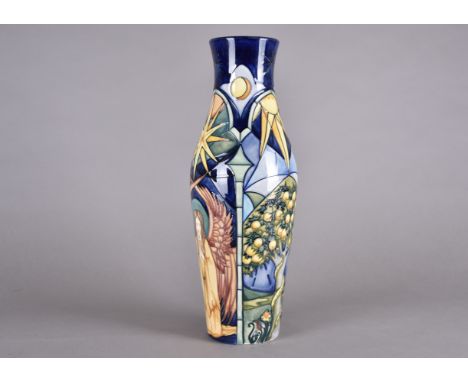 A large Moorcroft tubeline decorated vase, 'Winds of Change' pattern, signed R J Bishop to base, no 76 of 100, 42 cm high, bo