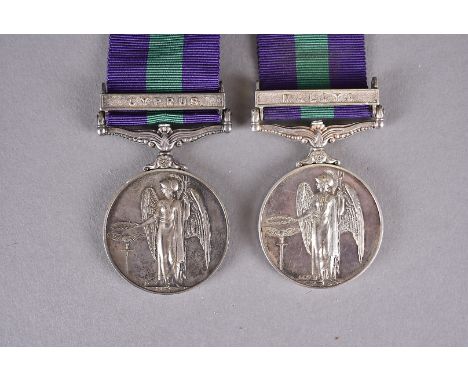 An Elizabeth II Royal Artillery General Service medal 1918-62, having Cyprus clasp, awarded to 23287411 GNR R.L KINGSLEY, tog