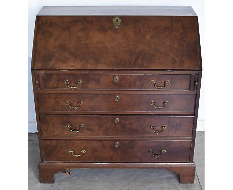 A 19th Century mahogany bureau, fall opening, fitted interior, above four graduated drawers, bracket feet, 99 cm wide x 53 cm