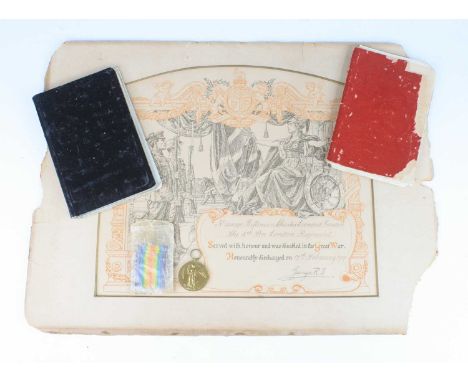 A WW I Victory medal, naming 5252 PTE. C.L. GORDON 16-LOND. R., together with the accompanying discharge certificate, a diary