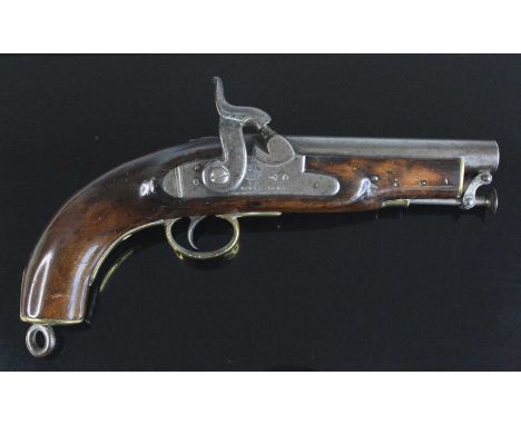 A mid-19th century Coastguard percussion pistol, the 15cm barrel with various Ordnance and proof marks and captive ram-rod be
