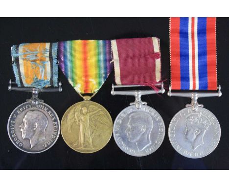 A WW I British War and Victory pair, naming 106869 PTE. S.P. POULTER. NOTTS. &amp; DERBY. R. together with a pair of WW II De