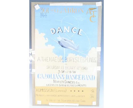 A post WW II hand painted poster for the 301 Squadron Air Training Corps fund raising dance, held at the Athenaeum Bury St Ed
