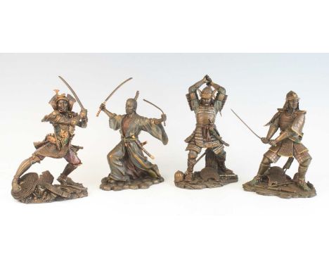 A collection of seven Veronese resin figures, each modelled as a Samurai in fighting pose, largest h.24cm.