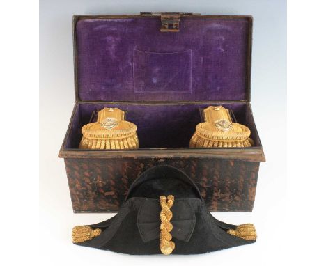 A Geo. VI Naval officer's bicorn hat by Gieves Ltd of 21 Old Bond Street, London, together with a matching pair of gold braid