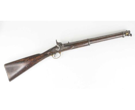 A 19th century Enfield two band percussion Cavalry carbine, having a 53cm sighted barrel with captive ram-rod below, the lock