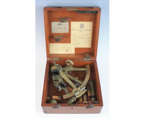 A George V. E.R. Watts &amp; Son marine sextant having an 8 inch radius, the brass vernier scale marked E.H. Dyke No. 148, in