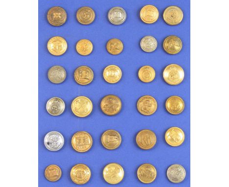 A large collection of Shipping Lines buttons arranged alphabetically O-R and R-U, with sixty being card mounted and the major