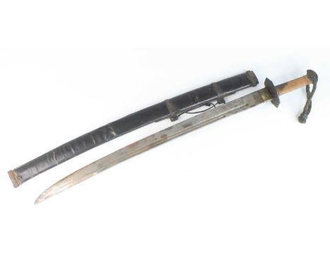 A Chinese Boxer Rebellion period sword, having a 71cm slightly curved single edged blade with two fullers, engraved octagonal