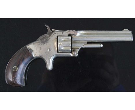 A 19th century Smith & Wesson .32 calibre rimfire five shot revolver, in nickel plated finish, the 7.5cm barrel stamped on th