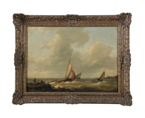 JOHANNES HERMANUS KEOKKOEK (1815-1882)Seascape with ShippingOil on panel, 39 x 58cmLater inscribed on the panel versoProvenan