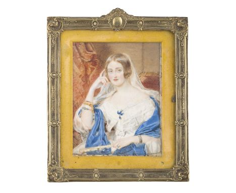 ATTRIBUTED TO SIR WILLIAM ROSS (1794 - 1860)A miniature portrait of a young lady Watercolour on ivory, 13 x 10cmIn a brass fr