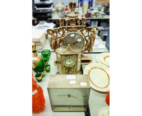 HETTICH BRASS MANTEL CLOCK, KUNDO GILT METAL ANNIVERSARY CLOCK AND MANTEL CLOCK IN ORIENTAL STYLE 
