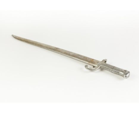 NINETEENTH CENTURY FRENCH SWORD BAYONET, with slightly curbed single edge blade, inscribed 'Mre Imp ale de Cha' 9 bre 1867', 