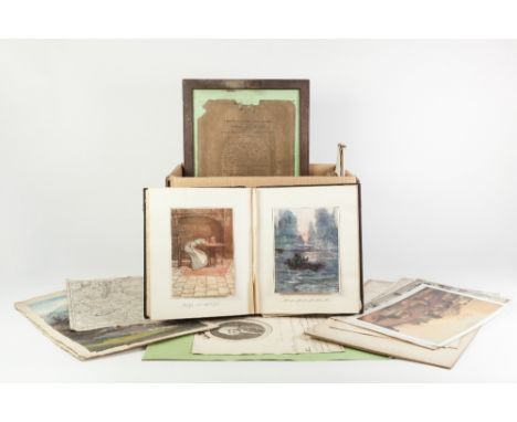 COLLECTABLES, MIXED LOT, to include: EDWARDIAN PORTRAIT ALBUM, SCRAP ALBUM  containing FASHION PLATES, THREE PENCIL DRAWINGS,