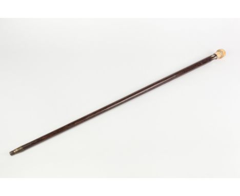 NINETEENTH CENTURY MOTHER OF PEARL MOUNTED ROSEWOOD WALKING STICK WITH TURNED IVORY HANDLE, 34 ½" (87.6cm) long