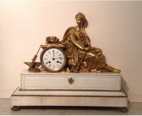 JAPY FRÈRES, A 19TH CENTURY WHITE MARBLE AND BRONZE ORMOLU MANTLE CLOCK The stepped and carved marble case mounted with rope 