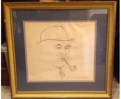 HENRY KOEHLER, AMERICAN, BORN 1927, CHARCOAL ON PAPER Portrait of a gentleman in a bowler hat, with a pipe, signed in pencil 