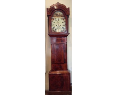 G. GANZ, SWANSEA, A 19TH CENTURY MAHOGANY LONGCASE CLOCK With eight day movement, the arched dial painted with sheep and a yo