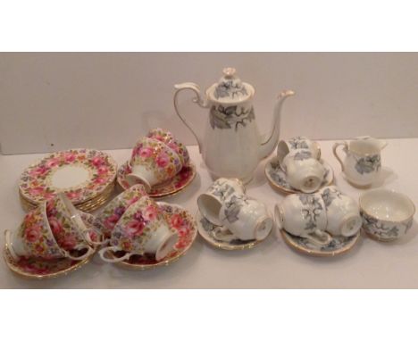 ROYAL ALBERT, A 20TH CENTURY BONE CHINA SILVER MAPLE COFFEE SERVICE To include a coffee pot, six cups and saucers and a sugar
