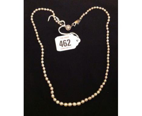 A SINGLE GRADUATED ROW NATURAL PEARL NECKLACE  With rose cut diamond clasp. (1255)
