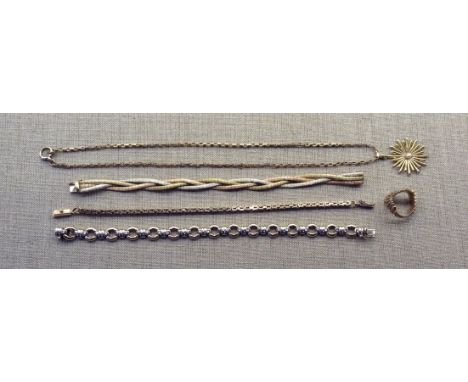 A COLLECTION OF 20TH CENTURY 9CT GOLD ITEMS To include a star form pendant on a 9ct gold and seed pearl boxlink necklace, tog