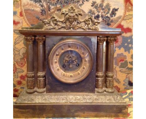 A LATE 19TH CENTURY FRENCH BRASS CASED MANTLE CLOCK Of architectural form. (30cm x 30cm)