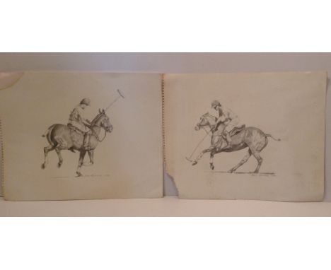 EDDIE KENNEDY, A PAIR OF 20TH CENTURY PENCIL SKETCHES  Horses and riders playing polo, signed lower right and dated 1978 and 