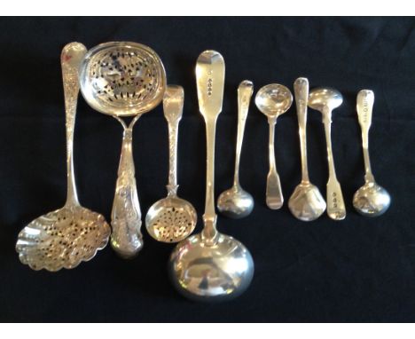 A COLLECTION OF GEORGIAN HALLMARKED SILVER AND LATER LADLES Including a pierced sugar sifting ladle, London, a Dutch sugar si