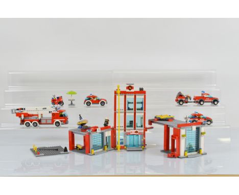 A collection of unboxed and unchecked Lego City, including Fire Station 60110 with full manuals, Fire Chief Car 60001 with ma