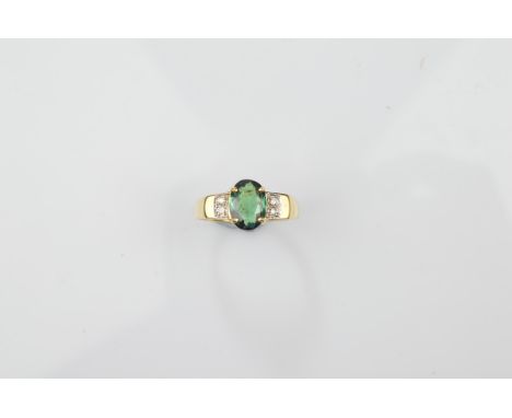 A certificated 18ct gold Russian alexandrite and diamond dress ring, the oval central mixed cut alexandrite in claw setting w