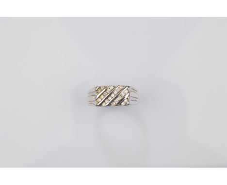 A certificated 9ct gold diamond set gentleman's dress ring, the twenty one brilliant cuts in diagonal banded setting with ree