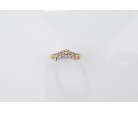 A certificated 9ct gold diamond wishbone ring, the round cuts in claw setting on a yellow gold shank, ring size N, diamond we