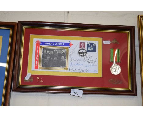 Dads Army 30th Anniversary commemorative cover together with a reproduction medal, framed and glazed