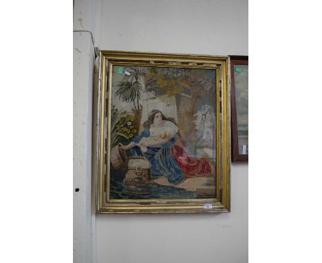 19th Century tapestry picture, gilt framed