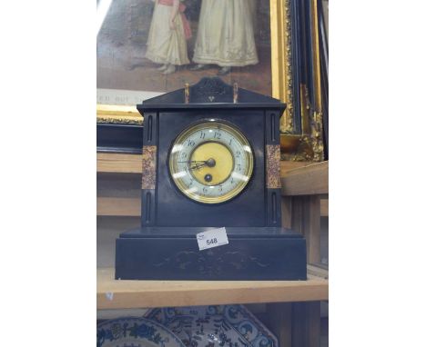 Victorian black slate and marble case mantel clock