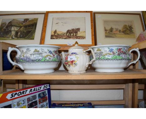 Two Copeland Spode chamber pots and a further teapot (3)