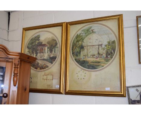 A pair of reproduction architectural prints