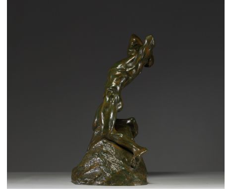 Alfredo PINA (1883-1966) - â€˜The Tormented Manâ€™ Green patina bronze print, signed. Normal wear - Weight: 8.78 kg - Shippin