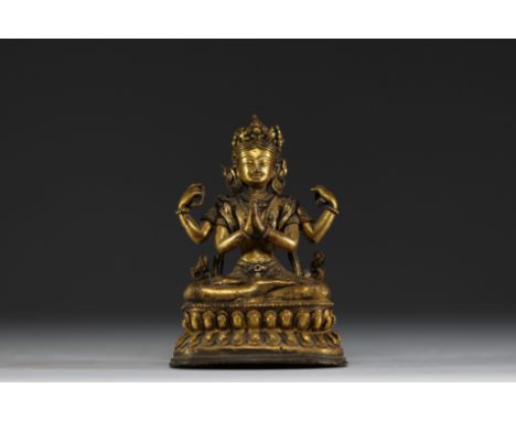 China - Tibet - 17th century gilt bronze figure of Shadakshari Lokeshvara. Normal wear - Weight: 420 g - Shipping available -